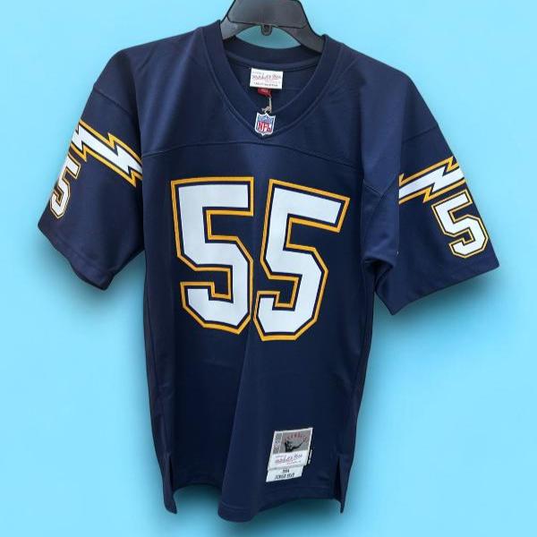 Chargers Jersey Throwback 55 Seau Dark Blue Background